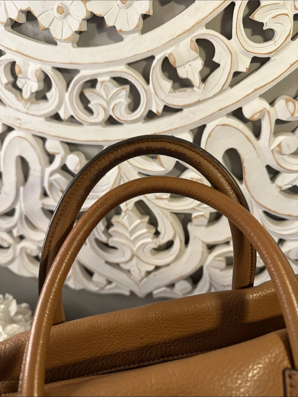 Tory Burch Tan Pebbled Leather Satchel with Front Pocket